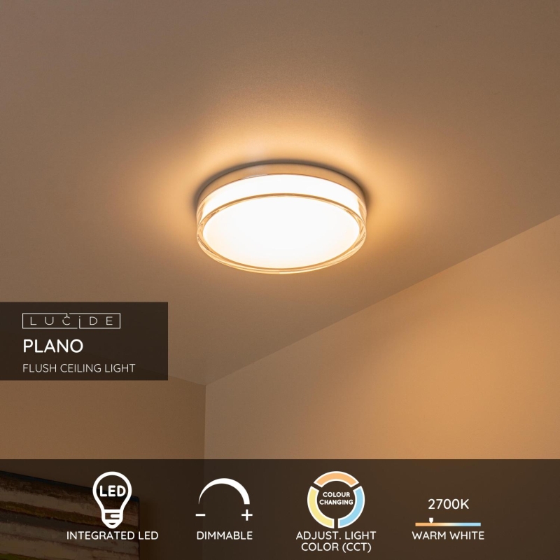Lucide PLANO - Flush ceiling light Indoor/Outdoor - Ø 28 cm - LED Dim. - CCT - 1x16W 2700K/4000K - IP44 - Opal